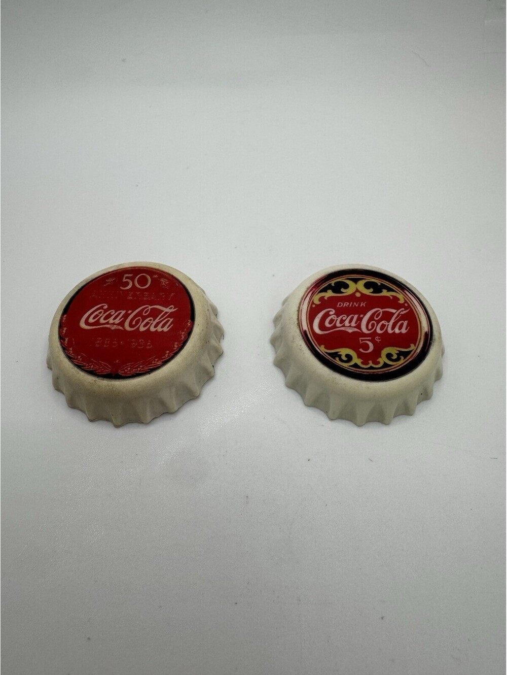 Lot of 2 Vintage 1996 Coca Cola 50th Anniversary Bottle Cap Fridge Magnets Coke